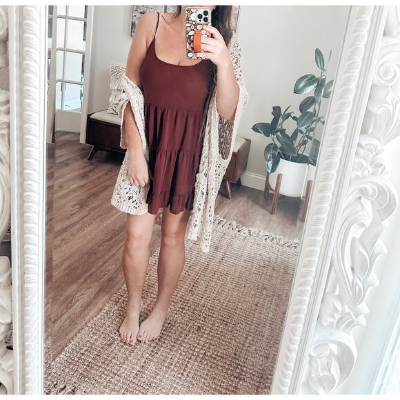 Brandy Melville twirling heart jada burgundy flowy mini dress - Picture 5 of 8